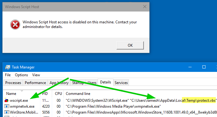 Доступ к хосту скрипта Windows на этом компьютере отключен